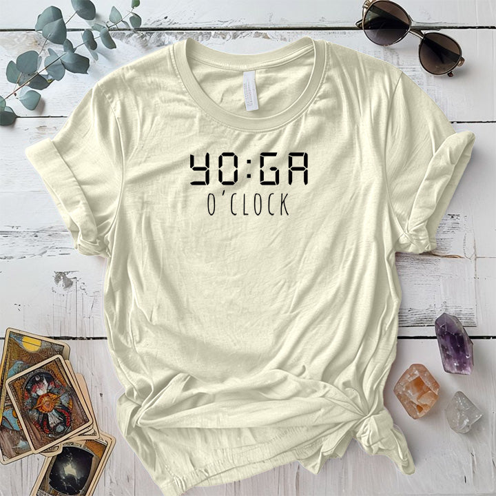 Yoga O'Clock T-Shirt Mockup natural