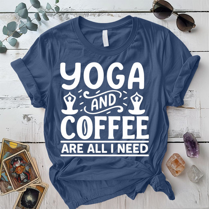 Yoga and Coffee T-Shirt Mockup Indigo Blue