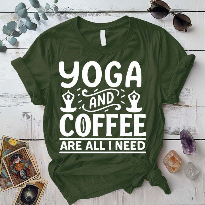 Yoga and Coffee T-Shirt Mockup Military Green