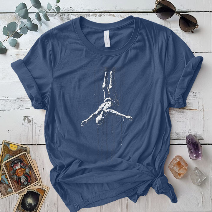 Body Falling Psychedelic T Shirt Indigo Blue Mockup