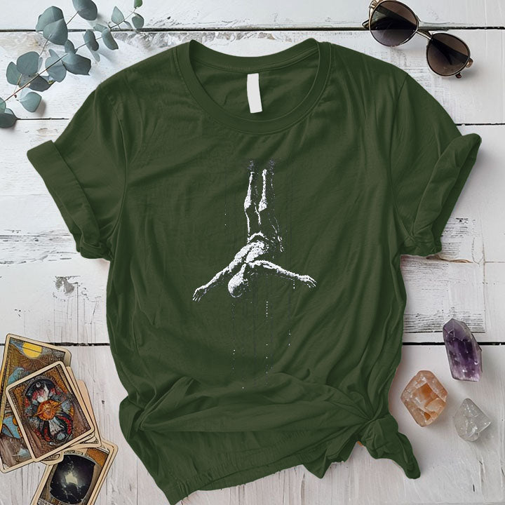 Body Falling Psychedelic T Shirt Military Green Mockup