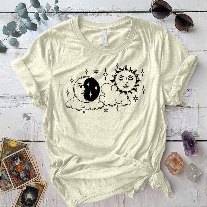 Boho Sun Moon T Shirt Natural Mockup