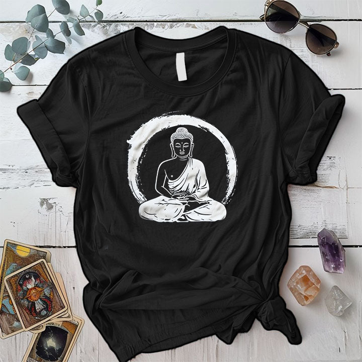 Buddha Enlightenment Circle T Shirt Black Mockup
