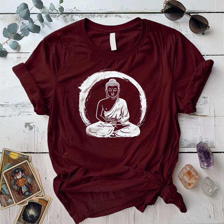Buddha Enlightenment Circle T Shirt Maroon Mockup
