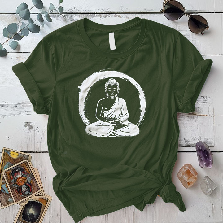 Buddha Enlightenment Circle T Shirt Military Green Mockup