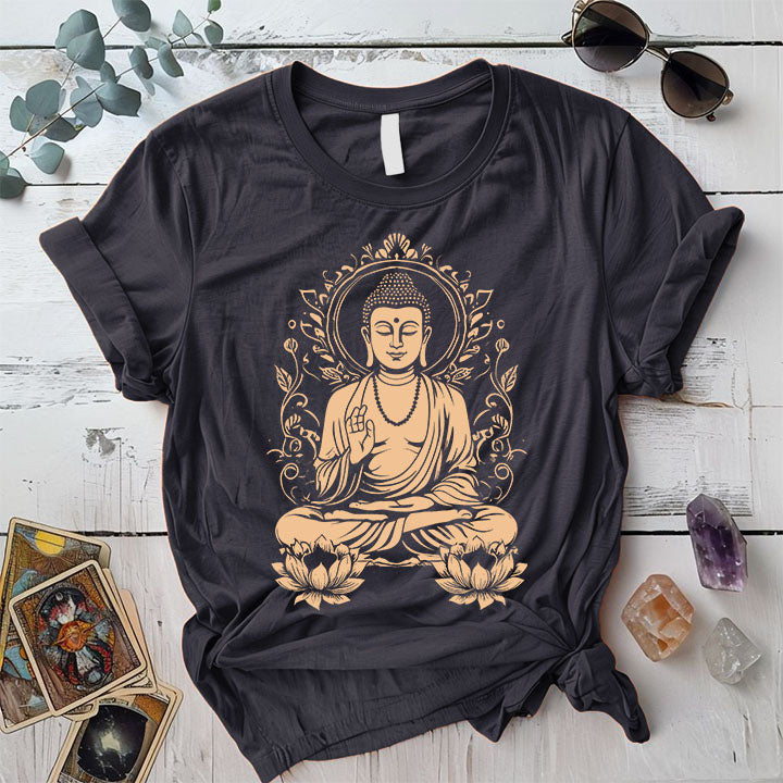 Buddha T Shirt Dark Heather Grey Mockup