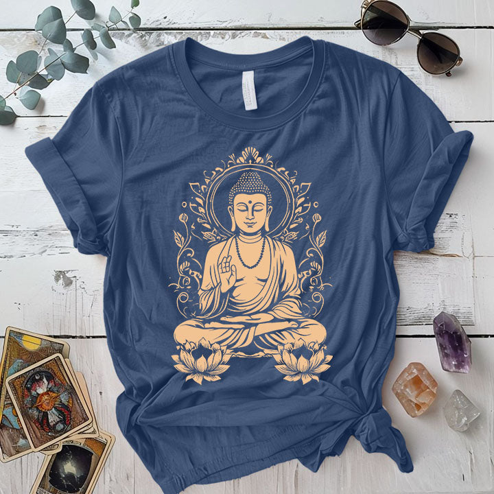 Buddha T Shirt Indigo Blue Mockup