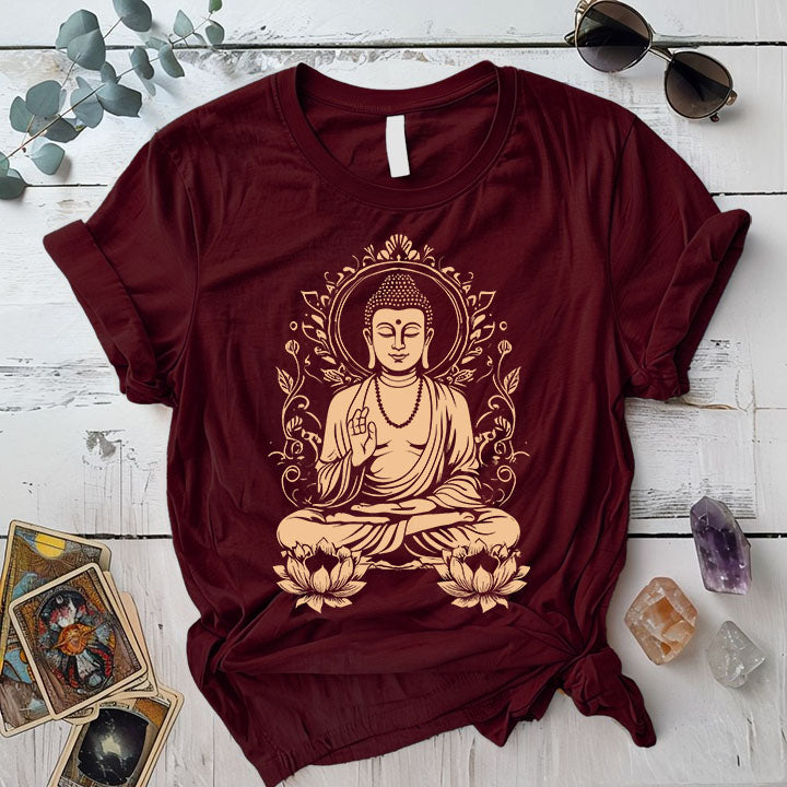 Buddha T Shirt Maroon Mockup