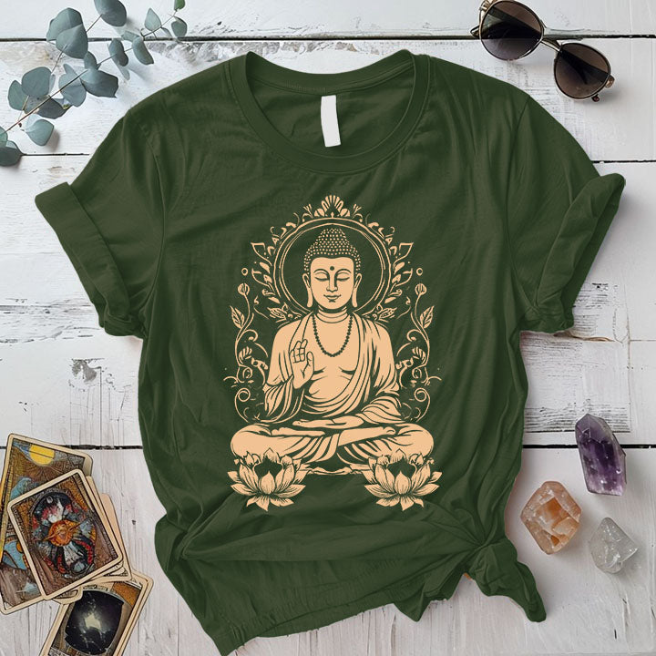 Buddha T Shirt Military Green Mockup