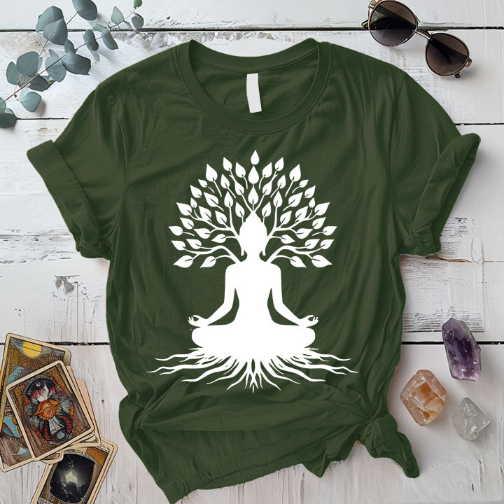 Buddha Tree T-Shirt Mockup Military Green