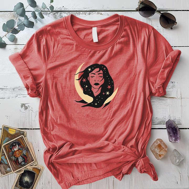 Celestial Chick T Shirt Coral Silk Mockup