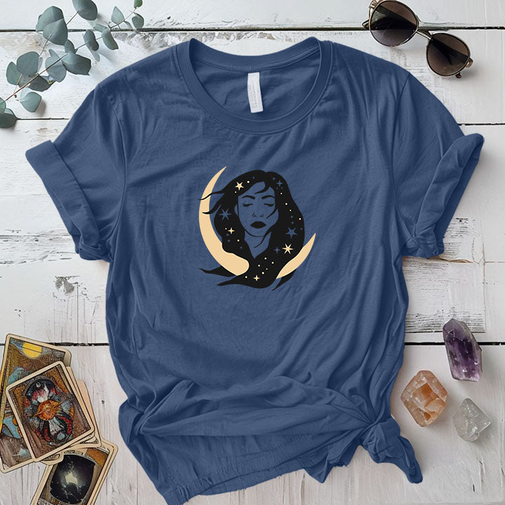 Celestial Chick T Shirt Indigo Blue Mockup