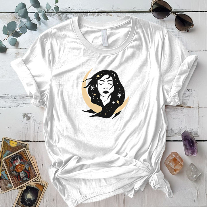 Celestial Chick T Shirt White Mockup