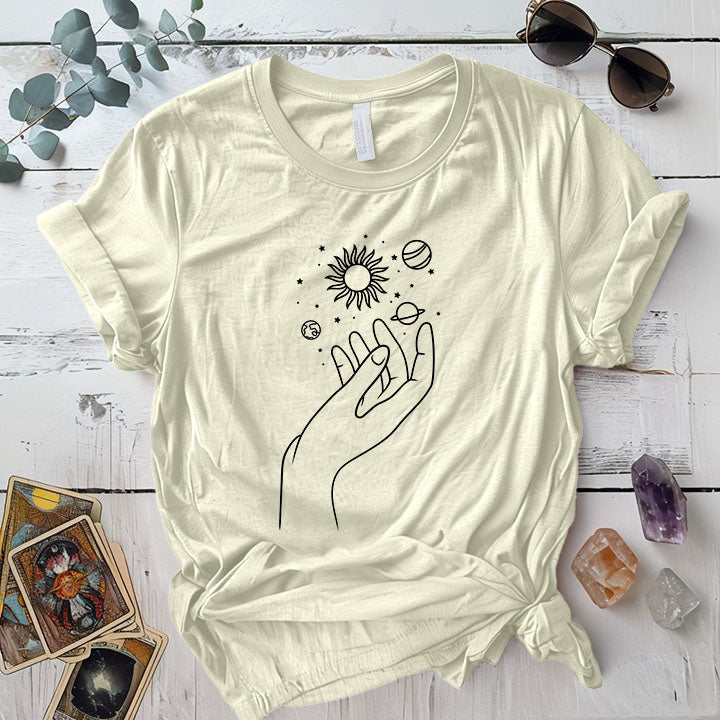Celestial Hand T Shirt Natural Mockup