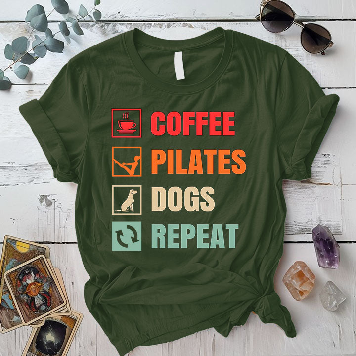 Coffee Pilates Dogs T Shirt Military Green Mockup
