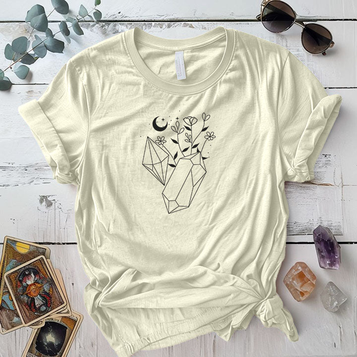 Crystals And Flowers T Shirt Natural Mockup