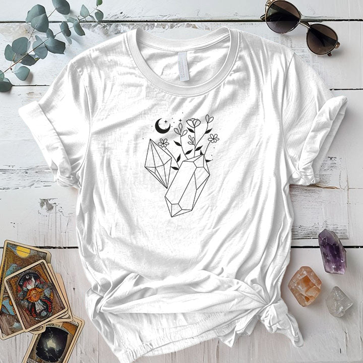 Crystals And Flowers T Shirt White Mockup