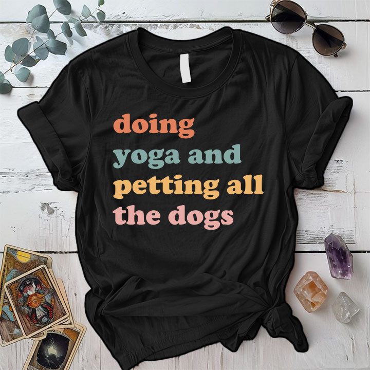 Doing Yoga Petting Dogs T Shirt Black Mockup