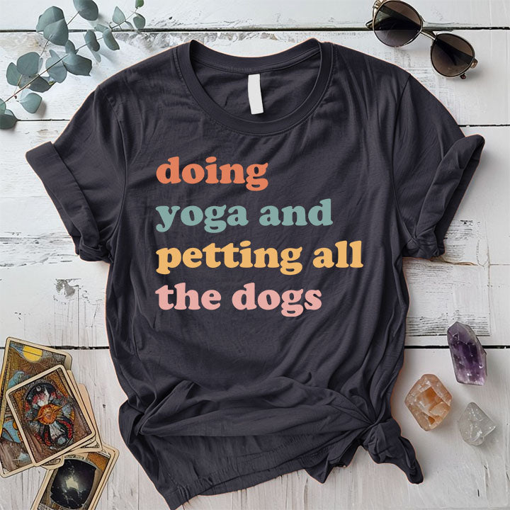 Doing Yoga Petting Dogs T Shirt Dark Heather Grey Mockup