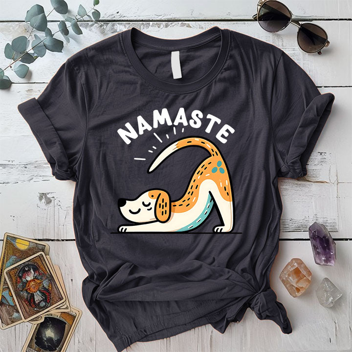 Down Dog Namaste T Shirt Dark Heather Grey Mockup