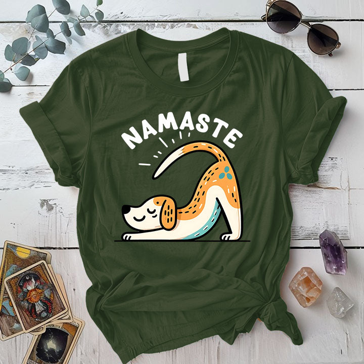 Down Dog Namaste T Shirt Military Green Mockup