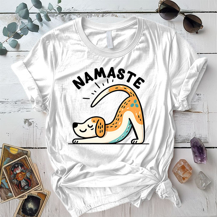 Down Dog Namaste T Shirt White Mockup