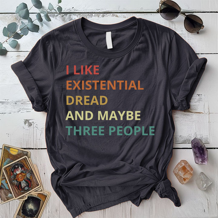 Existential Dread Retro T Shirt Dark Heather Grey Mockup