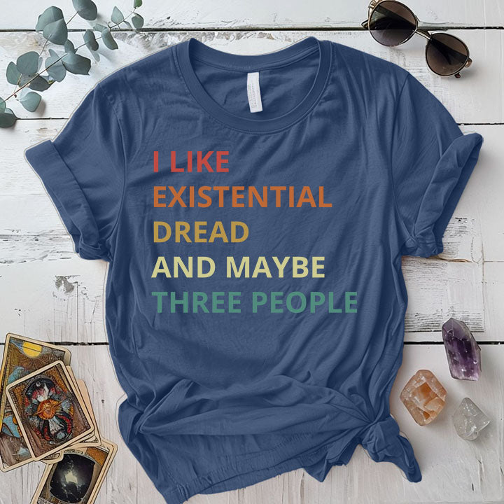 Existential Dread Retro T Shirt Indigo Blue Mockup