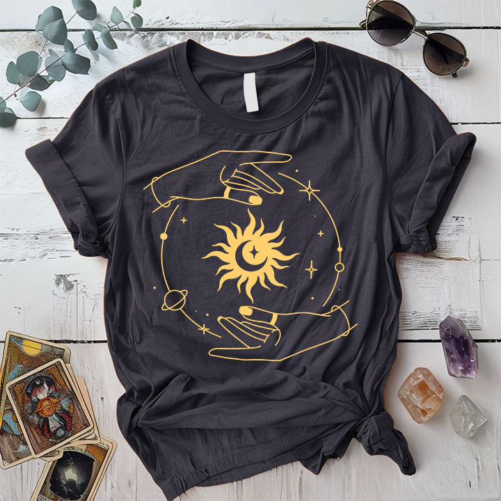 Golden Hands Boho Moon T Shirt 1 Dark Heather Grey Mockup