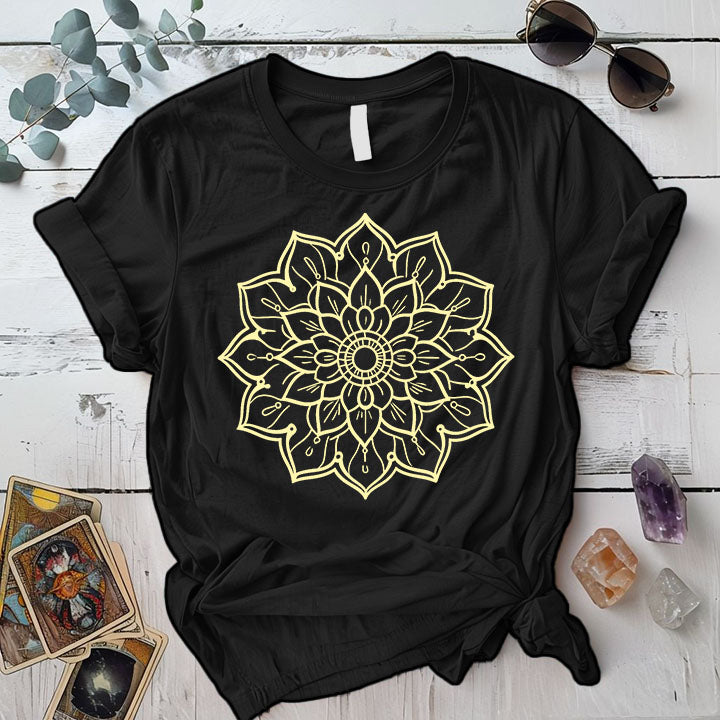 Golden Mandala T Shirt Black Mockup