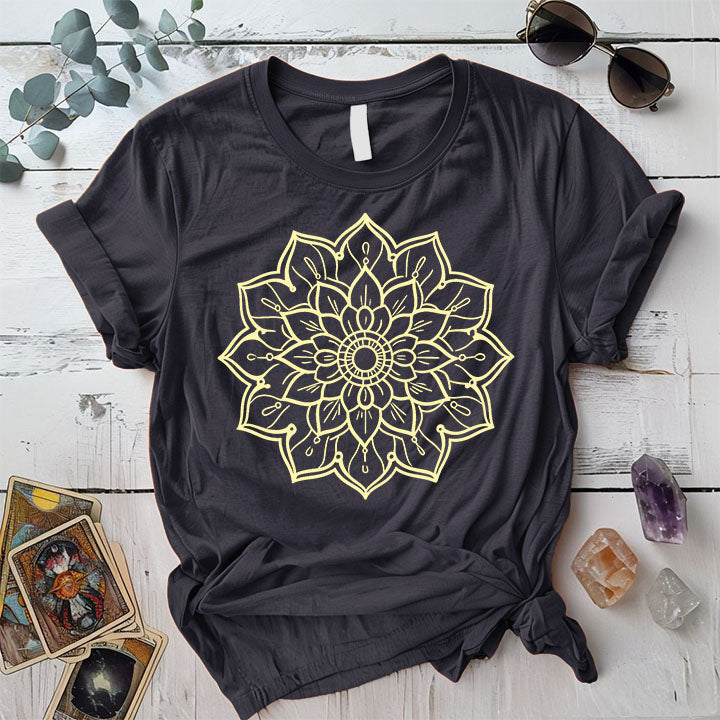 Golden Mandala T Shirt Dark Heather Grey Mockup