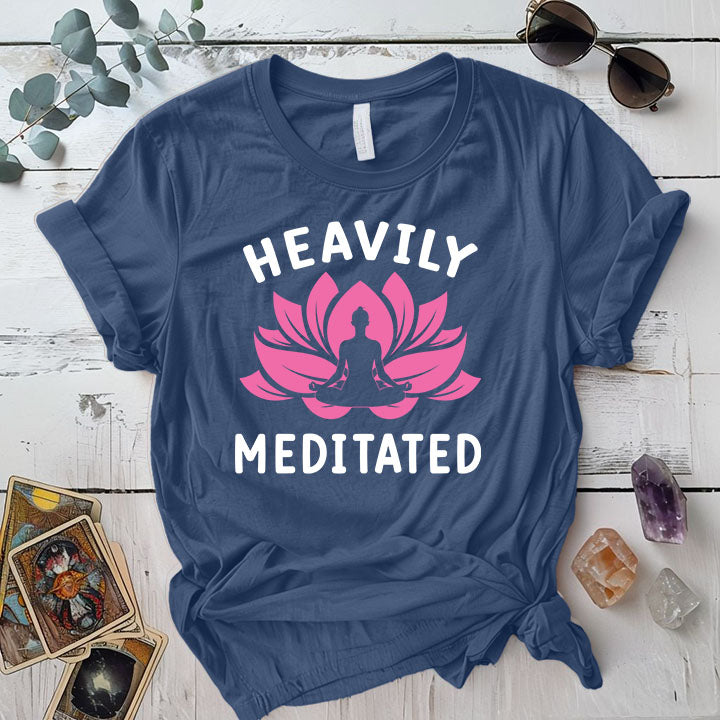 Heavily Meditated Pink Lotus T Shirt Indigo Blue Mockup