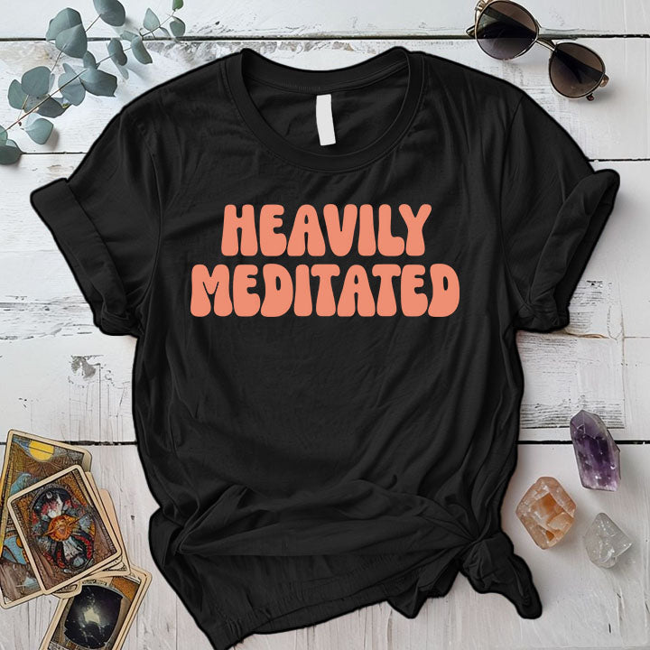 Heavily Meditated Retro T Shirt Black Mockup