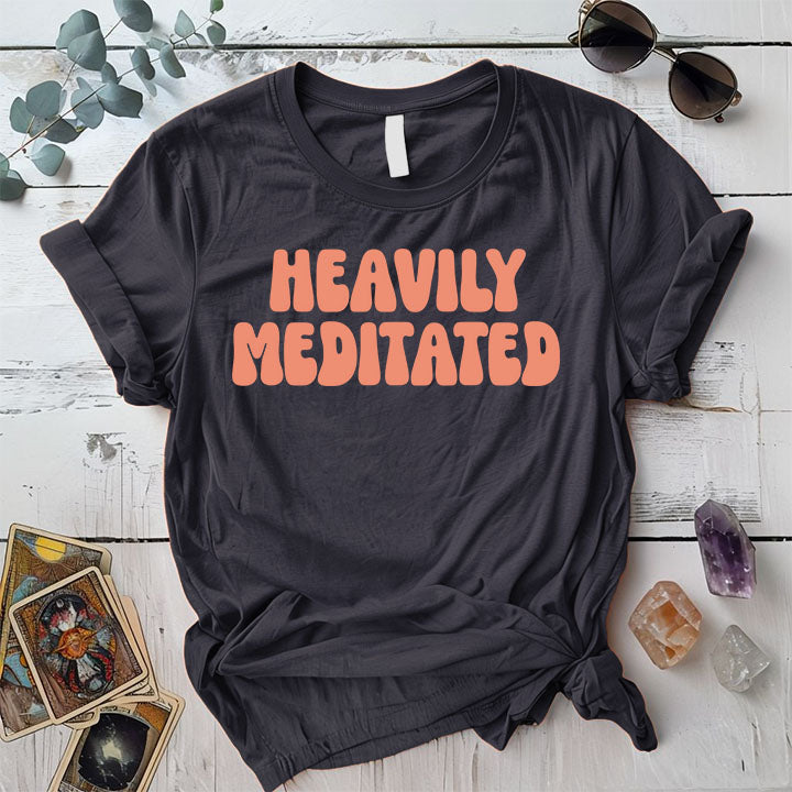 Heavily Meditated Retro T Shirt Dark Heather Grey Mockup