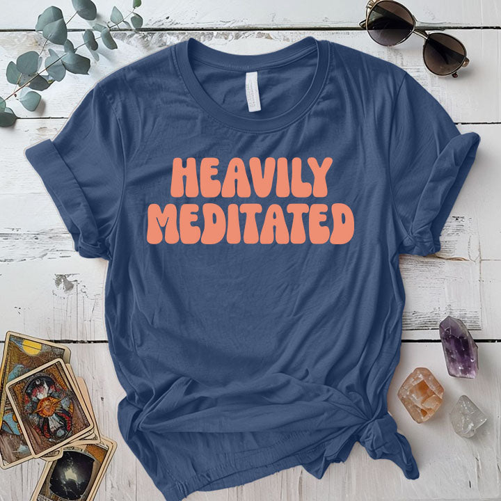 Heavily Meditated Retro T Shirt Heather Indigo Mockup