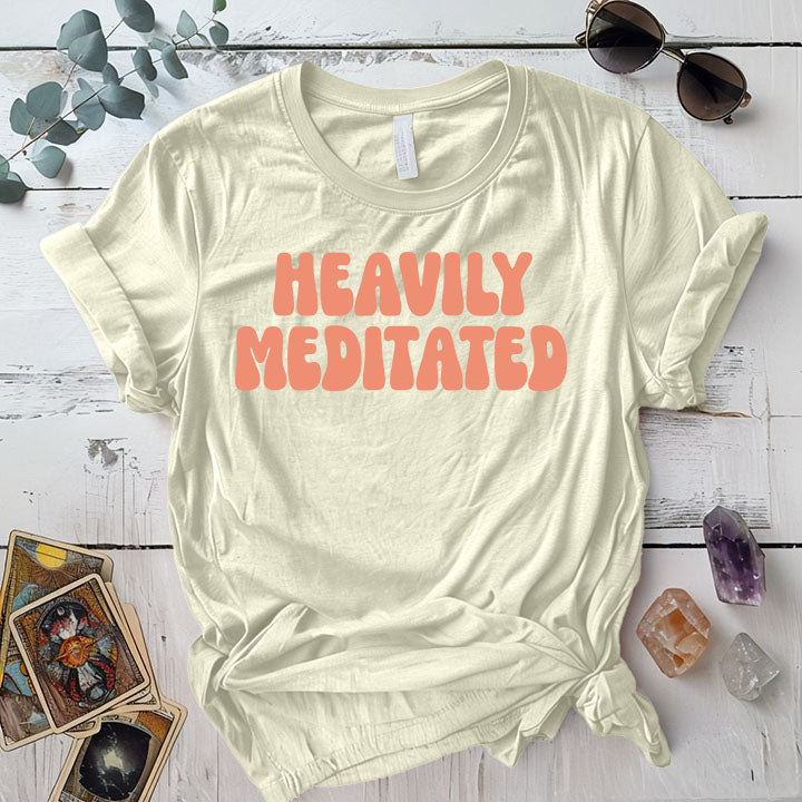 Heavily Meditated Retro T Shirt Natural Mockup