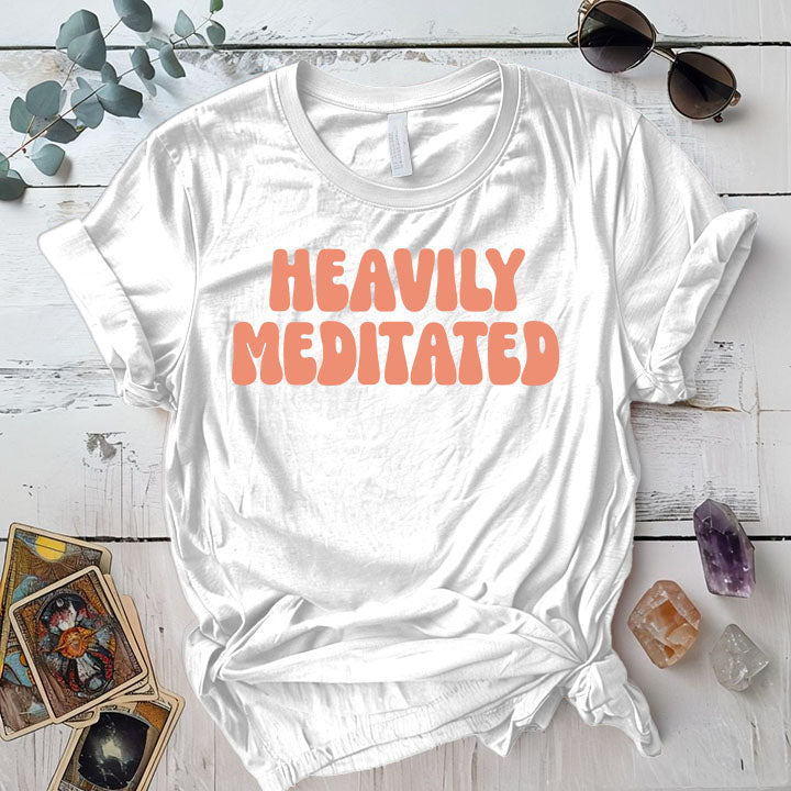 Heavily Meditated Retro T Shirt White Mockup