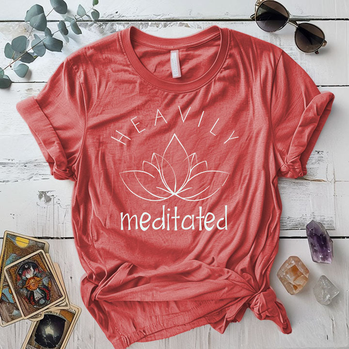 Heavily Meditated Lotus T Shirt Coral Silk Mockup