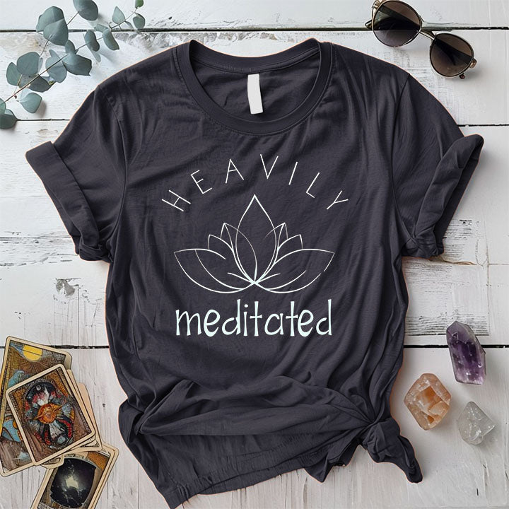 Heavily Meditated Lotus T Shirt Dark Heather Grey Mockup