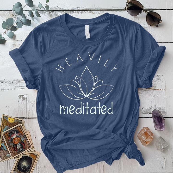 Heavily Meditated Lotus T Shirt Indigo Blue Mockup