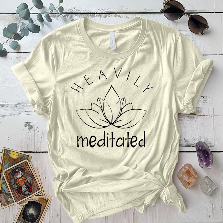 Heavily Meditated Lotus T Shirt Natural Mockup