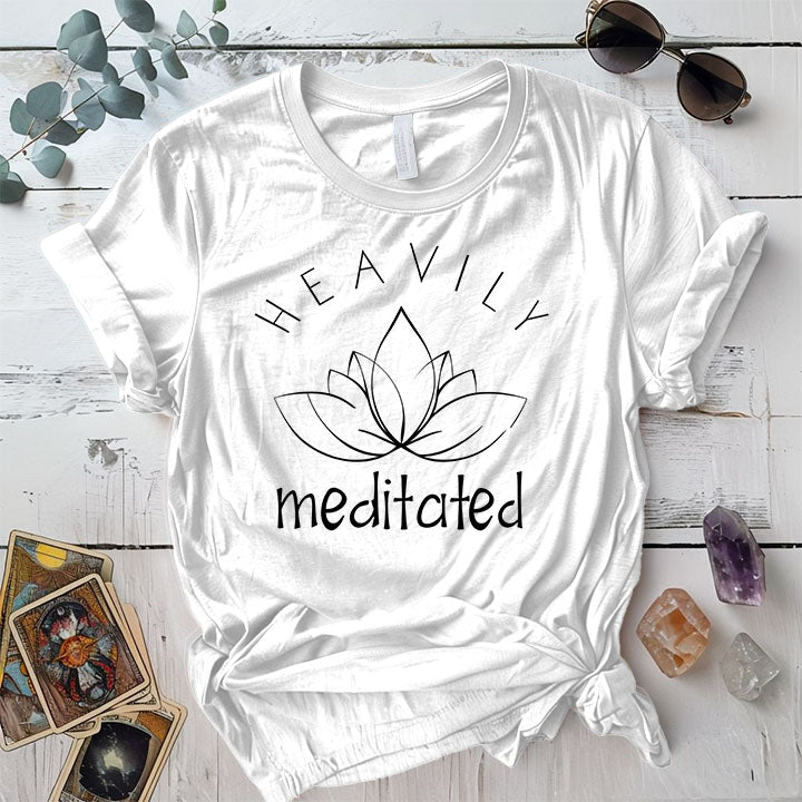 Heavily Meditated Lotus T Shirt White Mockup
