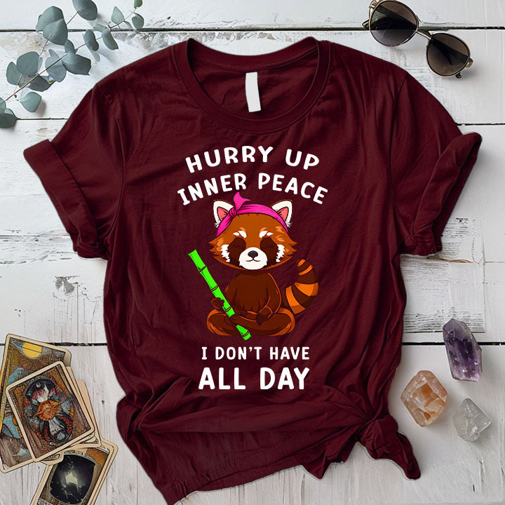 Inner Peace Red Panda T Shirt Maroon Mockup