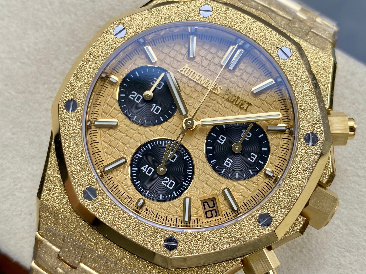 Audemars Piguet Royal Oak Chronograph 41mm Frosted Gold Case Gold Black Dial