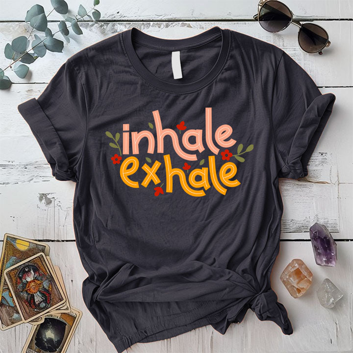 Inhale Exhale T Shirt Dark Heather Grey Mockup