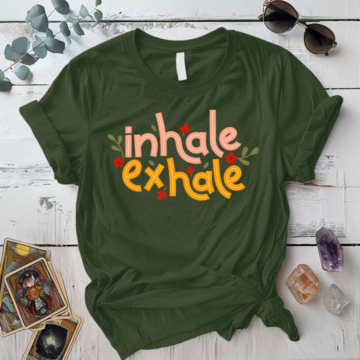 Inhale Exhale T Shirt Military Green Mockup