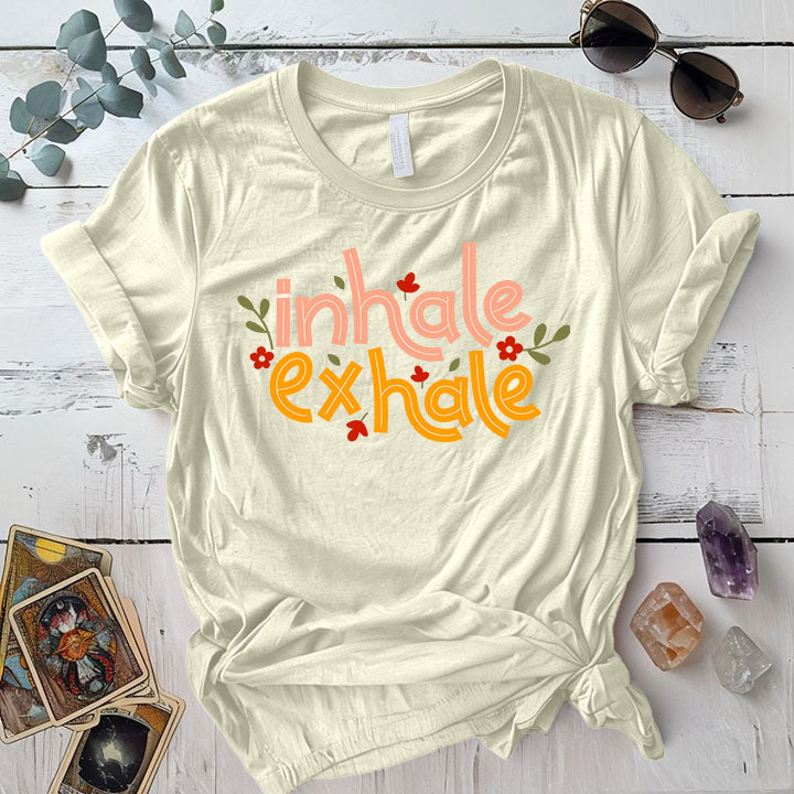 Inhale Exhale T Shirt Natural Mockup