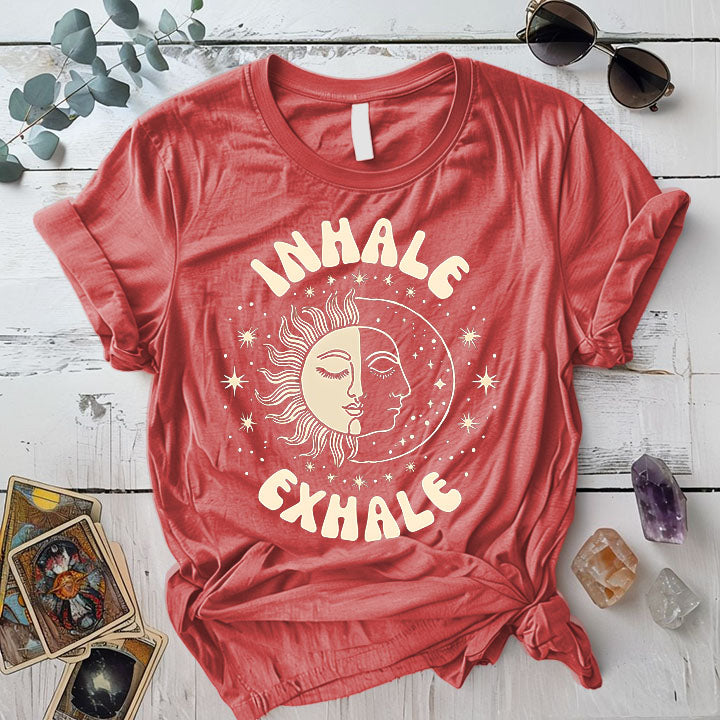 Inhale Exhale Celestial T-Shirt Mockup coral-silk