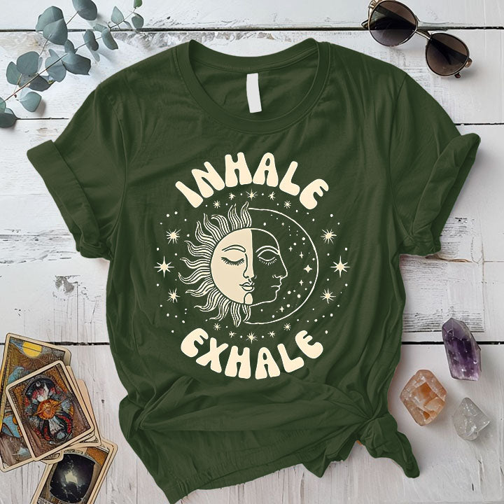 Inhale Exhale Celestial T-Shirt Mockup military-green