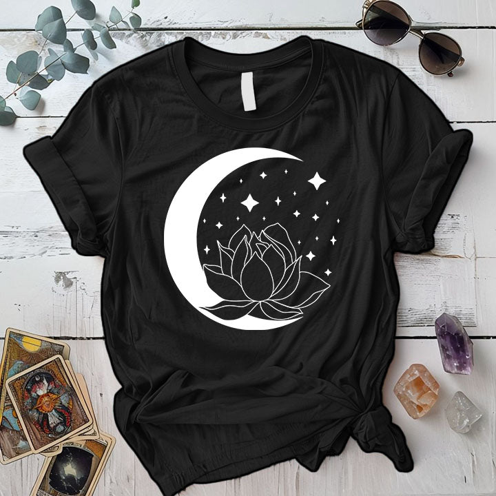 Lotus Moon T Shirt Black Mockup